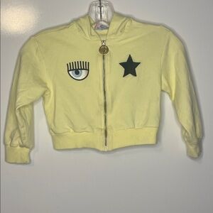 Chiara Ferragni Girls Yellow Eye Logo Cropped Zip Hoodie Star Patch Size 6